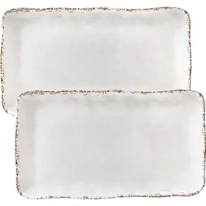 Farmhouse Melamine Serving Platters Set of 2, 17"x10" Large Rectangular Melamine Serving Trays for Serving   Parties and Entertaining, Dishwasher Safe.