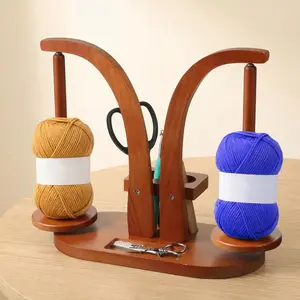 Yarn Holder for Crocheting Knitting, Wooden Yarn Ball Holder Spinner with Double Spindles Rotating Mechanism Anti-Slip Pads, Crochet  for Knitting Lovers