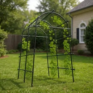 7.5FT Extra Tall Metal Garden Arch – Heavy Duty Arbor with Netting, Adjustable Width, Weather Resistant, Easy Assembly, for Climbing Plants, Vegetables, Flowers, Wedding & Garden