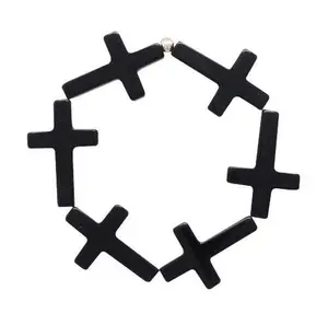Large black onyx stone cross unisex statement bracelet