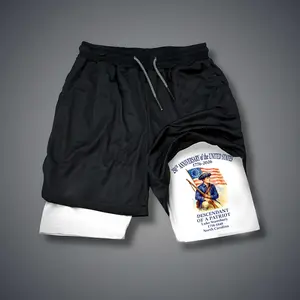 USA 250th Anniversary 80s 90s Double-Layer Sports Shorts Graphic Shorts Black Camo Streetwear Shorts Men Outfits Men Vacation Outfits Shorts