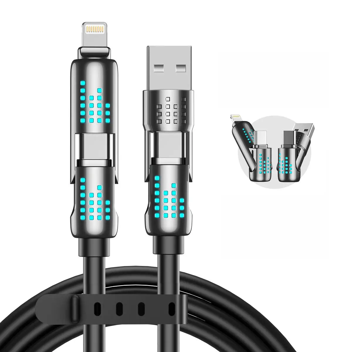 ERAZER 240W 4-in-1 USB-C Cable, 1 Count PD 5A Fast Charging & Data Sync Cable with Breathing Light, Aluminum Alloy Design Cable Compatible with iPhone