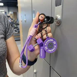 Gym Fitness Dumbbell Barbell Shaker Bottle Keychain | Durable Woven Strap Carabiner Key Ring, Novelty Bag Accessory Gift for Fitness Enthusiasts