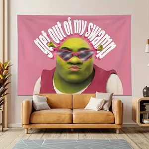Pink Shrek Style Banner Tapestry - 60x40in, Polyester, Vibrant Digital Print, Fade-Resistant for Bedroom and Living Room Decoration