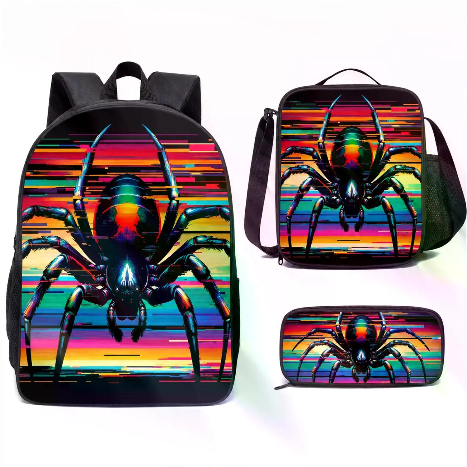 3-Piece Polyester Gamer Theme Gaming Backpack Set - Adjustable Straps, Neon Video Game Controller School Bookbag with Matching Lunch Bag, Pencil Case & Side Mesh Pockets for Kids Elementary Students (Back to School Gift)