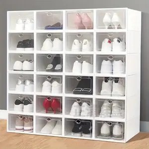 12-Piece Plastic Shoe Box Set, Transparent Flip-Top Design, Dustproof & Moisture-Proof, Space-Saving Storage Solution for Home Use, Folding Shoe Organizer, Clear Plastic Drawers