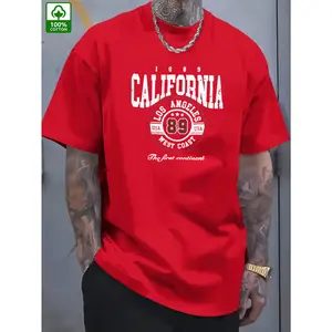 [Vintage California T-Shirt] Vintage California Graphic T-Shirt for Men | Los Angeles West Coast Design - Lightweight Summer Tee - Red Shirt for Beach Outings, Road Trips & Casual Attire - Machine Washable Casual Top