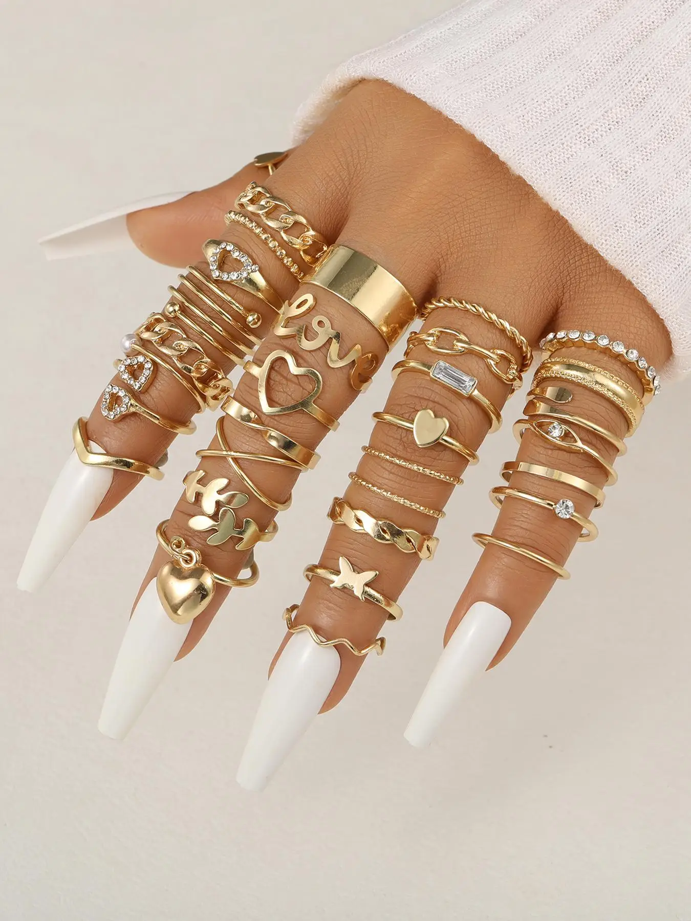 30pcs/set Women's Elegant Rhinestone Decorated Butterfly, Heart & Leaf Design Ring, Vintage Casual All-match Jewelry for Girls Gift, Simple Classic Fa