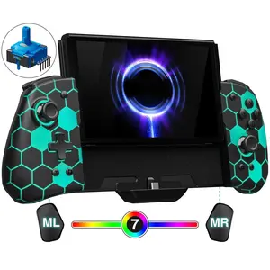 Joypad Controller for  Joycon , Hall Effect  Handheld Controller Customizable, Luminous   - Controllers with 7 LED Colors/Mapping/Turbo