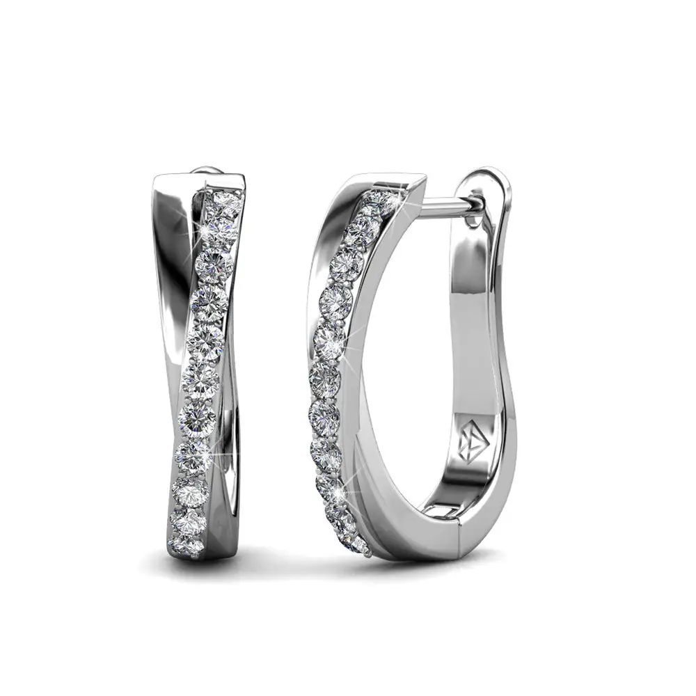 Amaya 18k White Gold Plated 16mm Twisted Hoop Earrings with Simulated Diamond Crystals