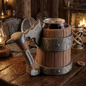 3D Printed Viking Ax Soda Can Holder, 12oz Pop and Beer Can Sleeve Mug, Cool Norse Barrel Tankard Cup, Gamer & Father's Day Gift