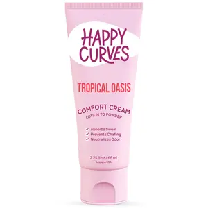 HAPPY CURVES Lotion to Powder Anti Chafing Odor Control Cream for Women: Aluminum-Free Cream for Private Parts, Under Breast, & Body 2.25 Fl Oz (1 Pack, Tropical Oasis)