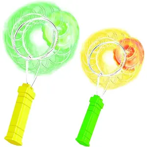 Retro Light Up Toys Set for Kids- Includes 2, 8 Inch Gyro Wheels, Mesmerizing Spinning and Lighting Effects Design- Top Fun Gift for Boys and Girls