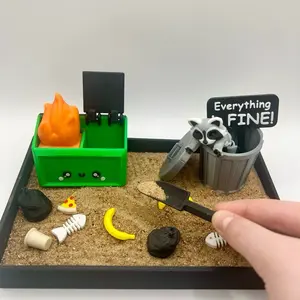 Dumpster Fire Raccoon Zen Garden, Desktop Sandbox, Trash Panda, Stress Relief, Funny Gift, Sensory Kit, Office Decor, Therapy, Conversation Starter