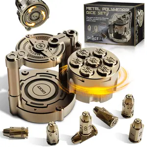 7 in 1 Metal Polyhedral Dice Set, with Spinning Rolling Metal Container, RPG Cyberpunk Dice Set for DND, Sci-Fi, Adventure,Tabletop Games, For Aged 12 and Above, Fidget Toy