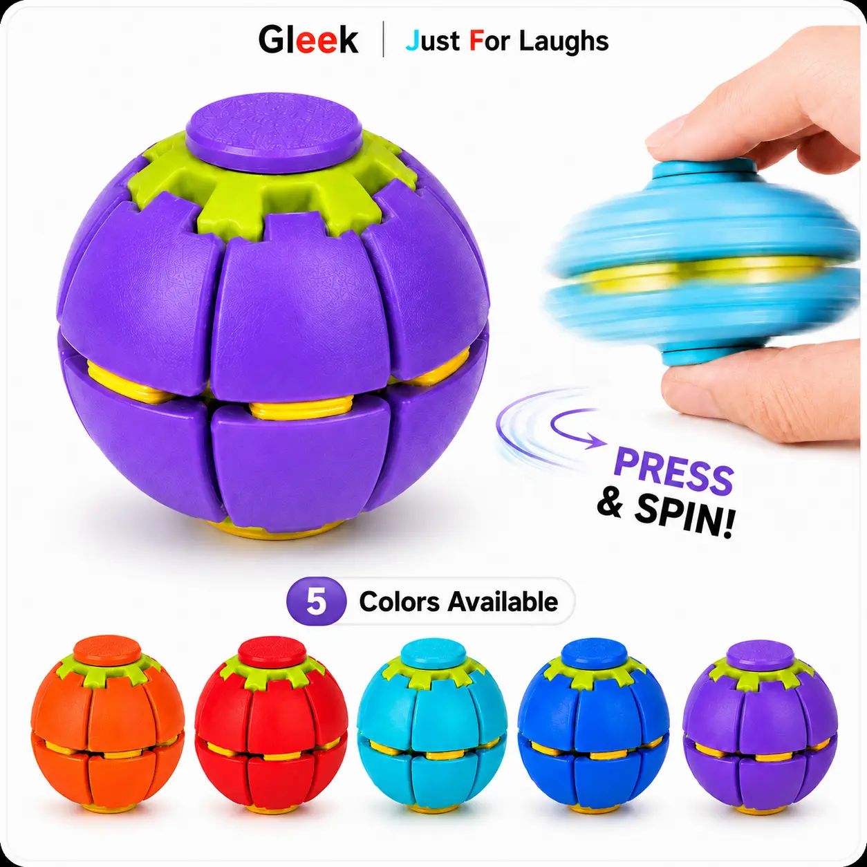 Press-to-Spin Transforming Fidget Ball, 3D Printed Fidget Ball Toy, Smooth Spinning Sensory Gyro Toy, Stress Relief Desk Gadget, Anxiety Relief Fidget Spinner, ADHD Focus Aid, Portable Handheld Fidget Gyro Toy for Kids, Teens & Adults