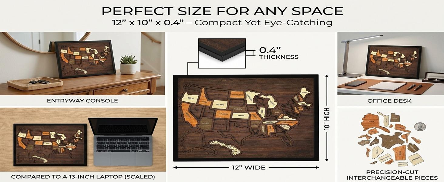 Map puzzle, wooden U.S. travel map puzzle, anniversary gift, children's geography puzzle, or perfect holiday gift for couples and families, record your journey, memory making, home decor, unique traveler gift, best Mother's Day gift