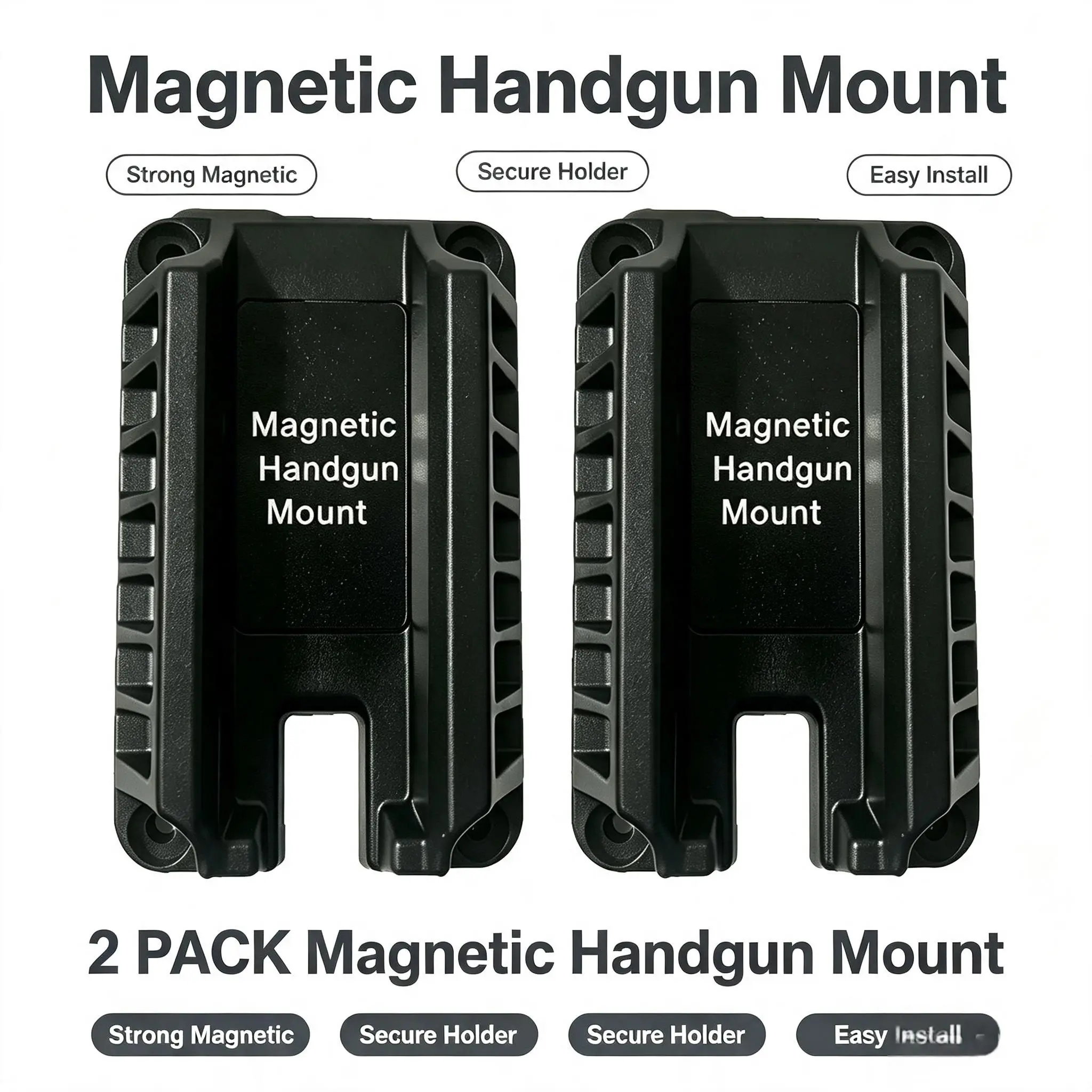 2 Pack Magnetic Handgun Mount Heavy Duty Pistol Gun Magnet Holder Concealed Hidden Quick Draw Mount for Vehicle Desk Safe Cabinet
