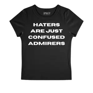 “Haters” baby tee – viral women’s baby tee • trendy Y2K aesthetic crop top • edgy graphic fitted tee