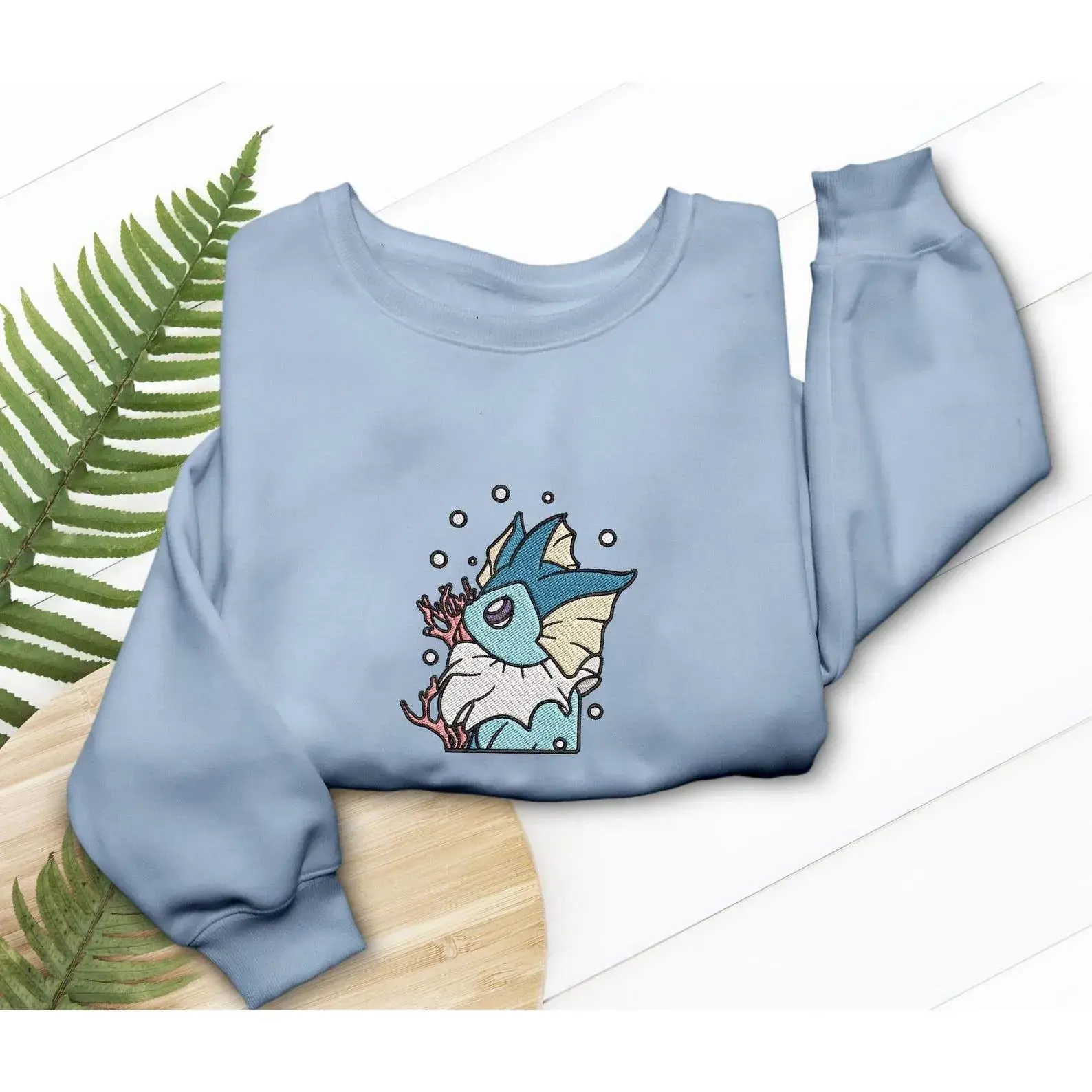 [MADE IN US] #Vaporeon Cute Embroidered Sweatshirt Evolution, Gifts For Fans, Cute Embroidered Shirt