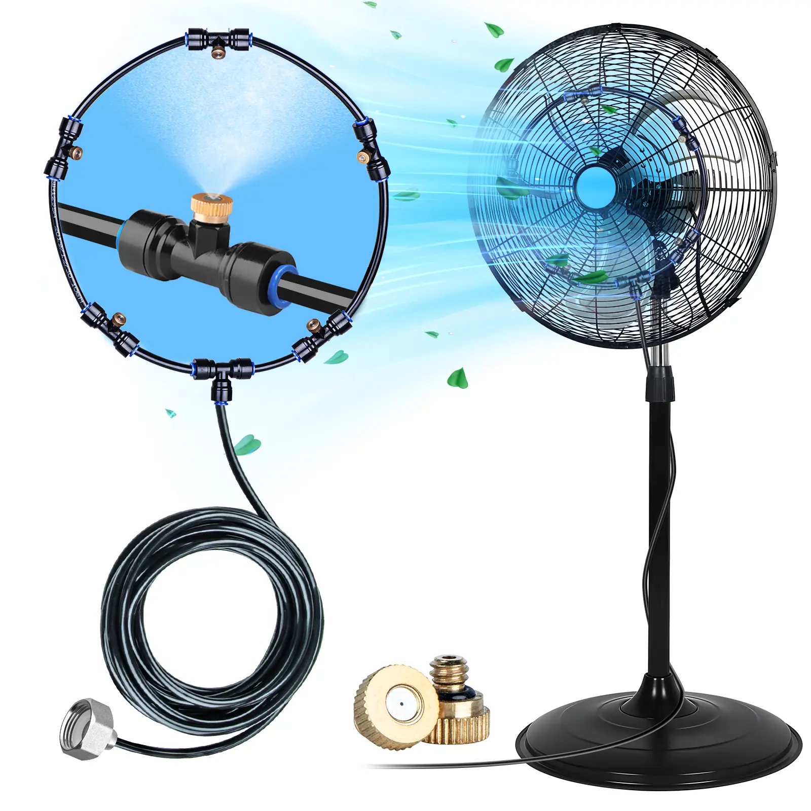 homenote Fan Misting Kit, Fan Misters for Cooling Outdoor Patio, 16.4FT (5M) Misting Line & 5 Removable Brass Nozzle & Solid Brass Adapter(3/4")