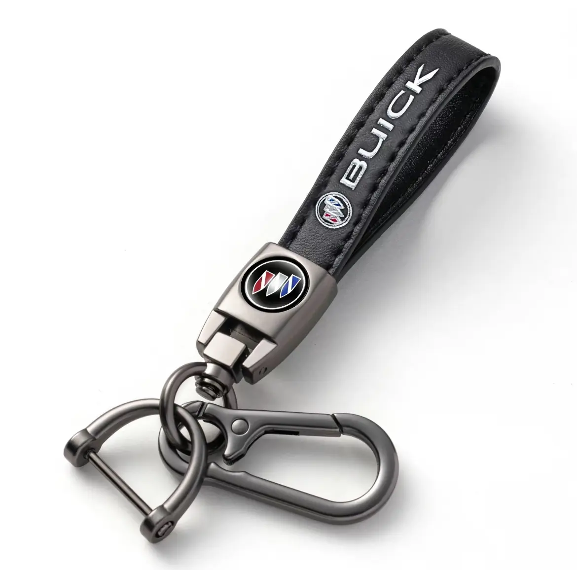 Genuine Leather Car Keychain for Buick, 360° Swivel Key Holder with Detachable Clip and D-Ring, Keyring Lanyard Accessory, Gift for Men and Women