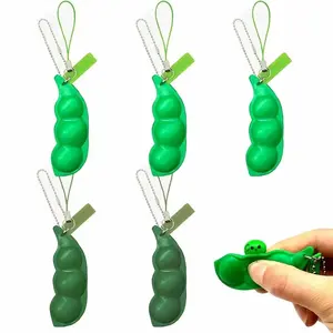 4pcs Creative Stress Relief Squishy Peas, Random Color Cute Cartoon Pea Keychain, Fun Squeeze Toys Set for Relaxation