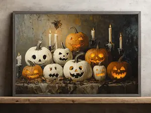 Famcocraft Vintage Spooky Pumpkins Canvas, Pumpkins Poster Print, Halloween Wall Art, Halloween Room Decor