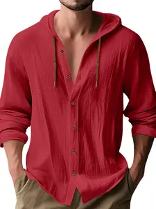 Men's Linen Long Sleeve Shirt, Loose-Fitting Button-Up Casual Top, Breathable Spring & Fall Fashion, Classic Style