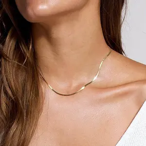 Dainty Gold Thin Herringbone Necklace, Simple Stainless Steel Chain Necklaces for Women Trendy Jewelry