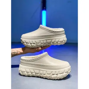 Women's Thick Sole Faux Fur Lined Mules, Fur Lined Clogs, Fashionable Soft Foam Bottom Shoes, Indoor Outdoor Use, Comfortable Waterproof Design(Sheets)