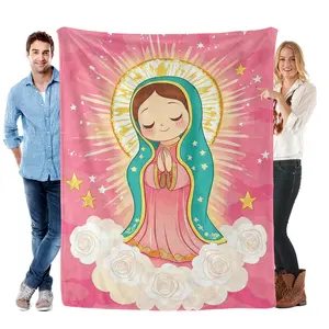Anime Virgin Mary & Our Lady Guadalupe Design Soft Flannel Throw Blanket Soft Funny Throw Blanket Cozy Lightweight Plush Portable Cover Blanket For Sofa,Warm Gift For Birthday,Christmas,Multiple Blankets