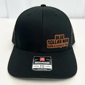 Blue Collar Man Hat – Funny Leather Patch Snapback Hat, Trucker Cap, Working Class Pride Hat, Viral Funny Gift For Him, Husband Life Meme Hat, Boyfriend Gift, Dad Hat