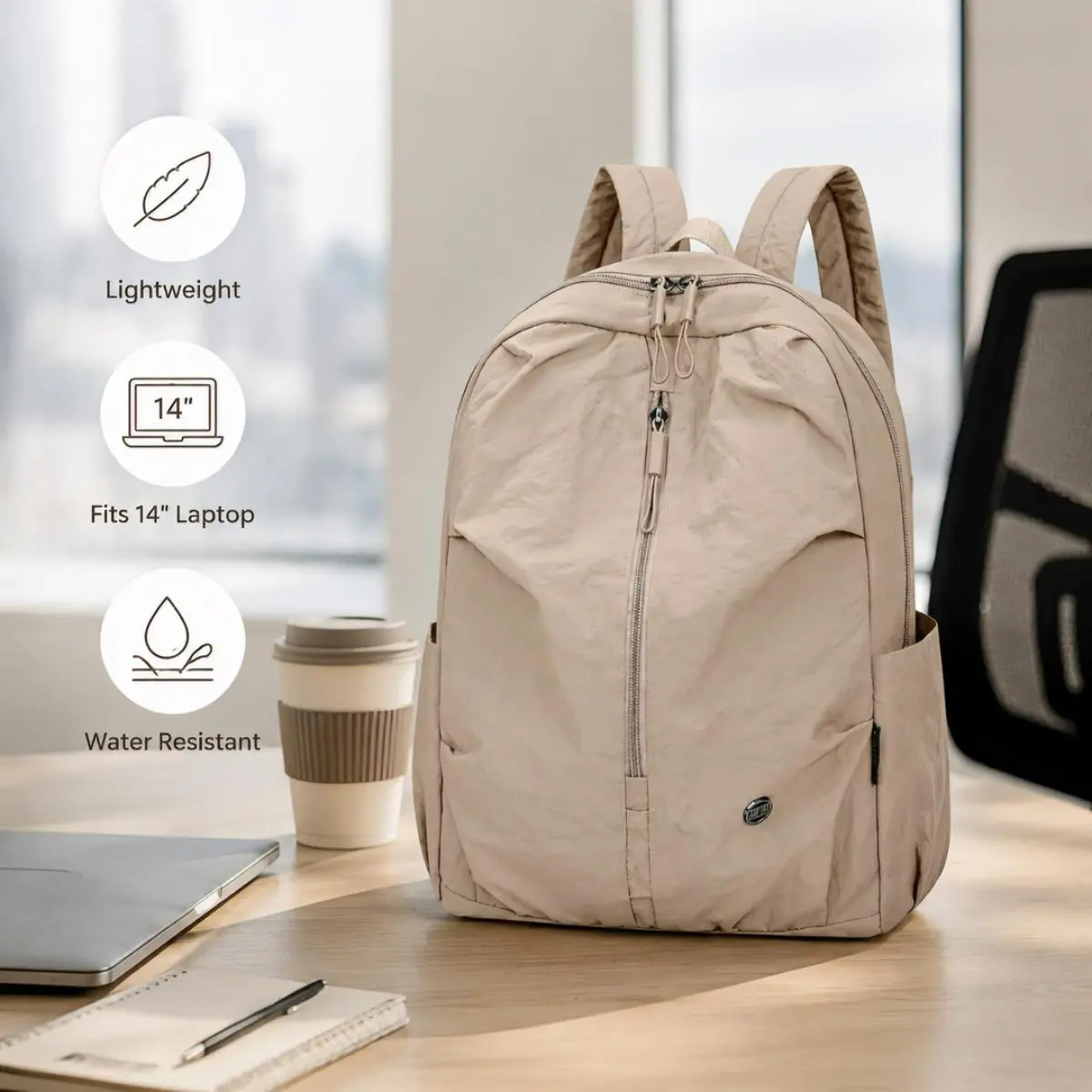 Women's Stylish Casual 14-inch Solid Color Insulated Laptop Backpack - Lightweight, Large-Capacity Soft Fabric Gym Bag for Work & School