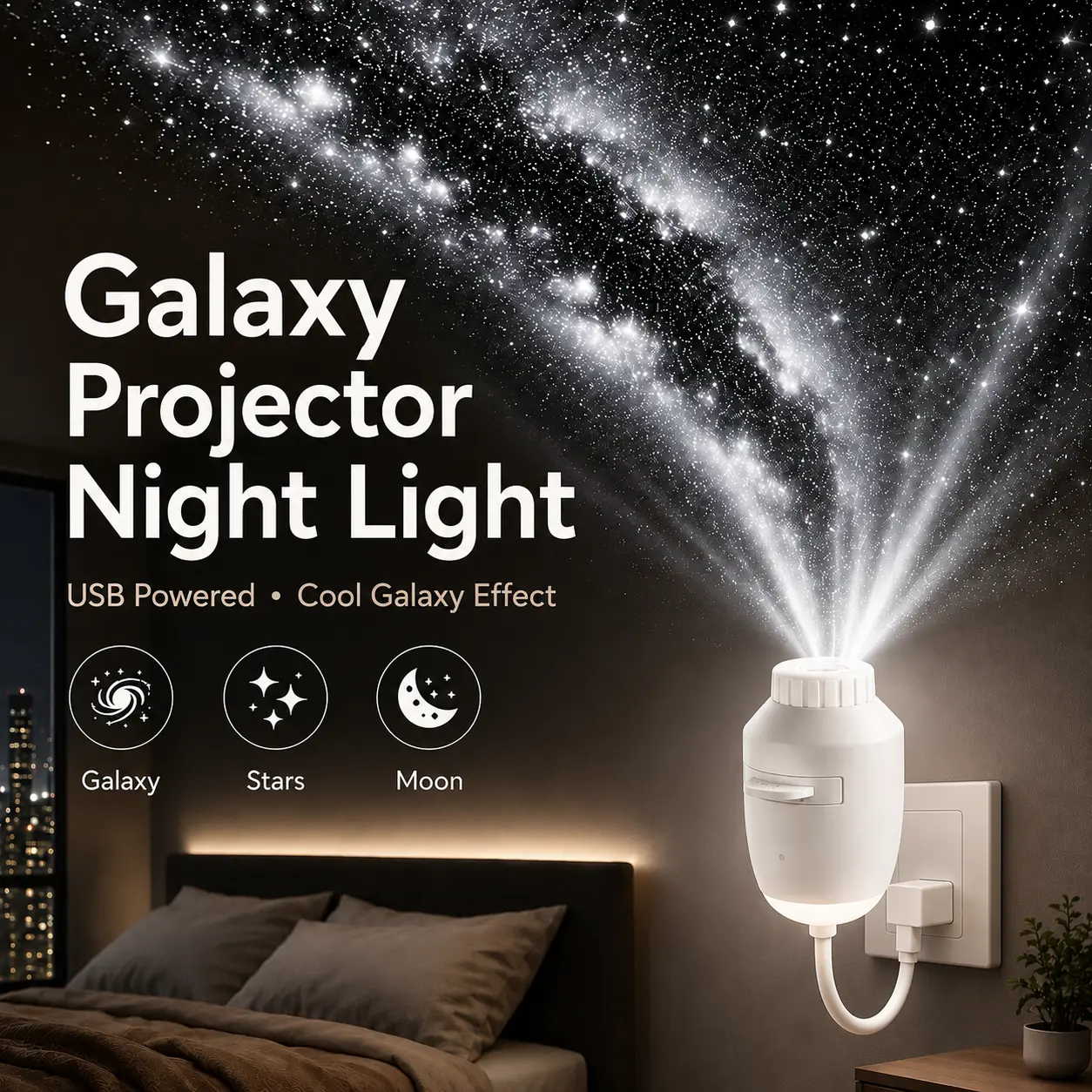 2026 Star Projector Night Light for Bedroom – Dreamy Galaxy & Moon Starry Sky Lamp, Touch Control USB Mood Light