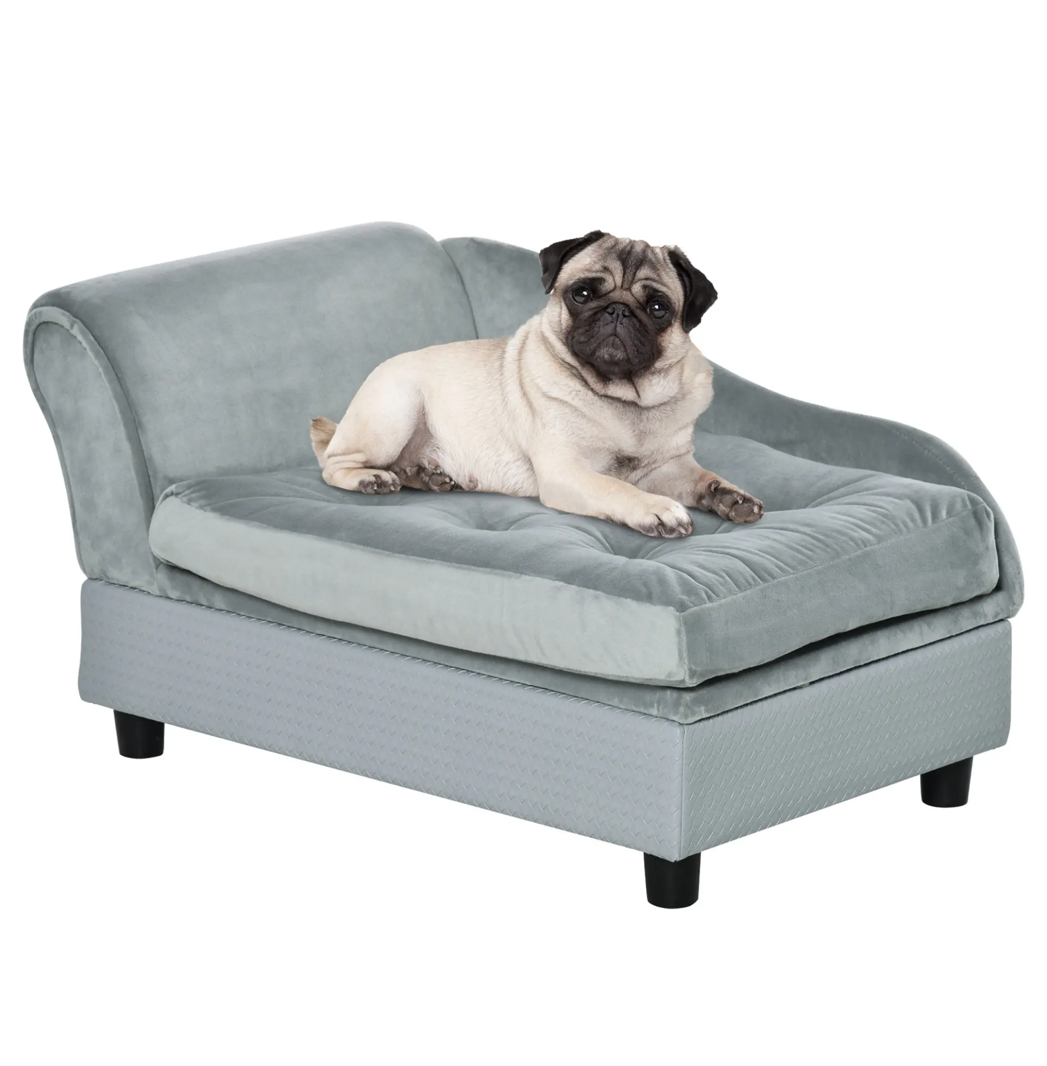PawHut Small Dog Couch Bed with Hidden Storage, 3" Polyurethane Foam Cushion, PVC Fabric, 22 lbs Capacity, 23.5"l x 16.25"w x 10.25"h Modern Gray Pet Furniture for Small Pets, Home Decor