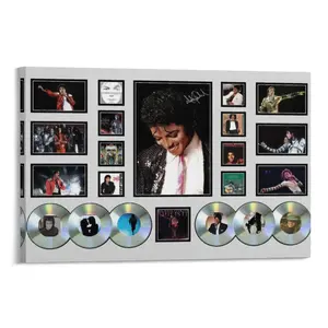 Michael Jackson Career Retrospective Canvas Wall Art -Legendary King of Pop Collage Poster Iconic moments & discography tribute! Perfect for fans & retro decor