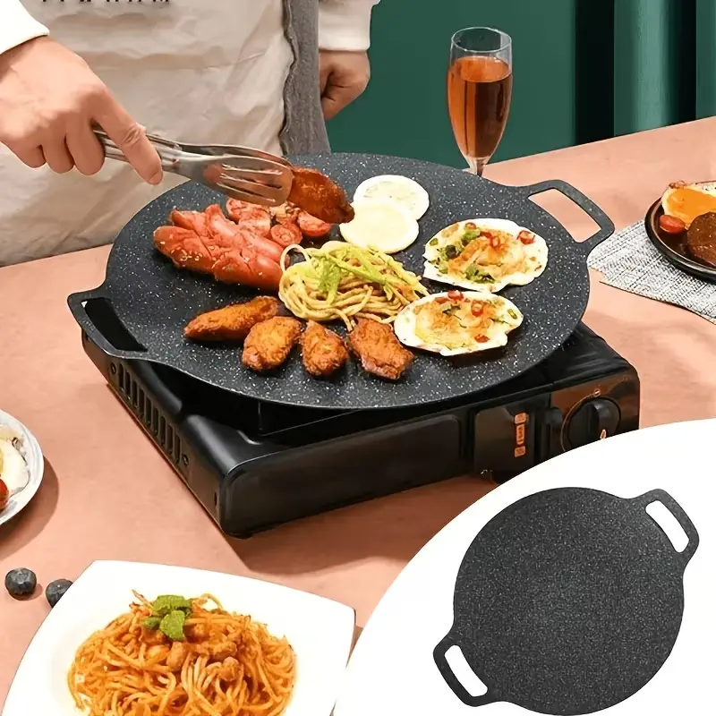 Stove Set Non-Stick Korean BBQ Grill Pan (With Tongs And Oil Brush), Multi-Functional Skillet for Pancakes And Steaks, Versatile Korean Cookware for Home And Camping, Outdoor Korean Camping And for home Grill Pan