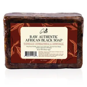 Oguel Beauty Raw Authentic African Black Soap 8oz - Naturally Antibacterial & Antifungal for Acne Rash & Razor Burns - Pure Natural Ingredients from Ghana - Gentle Exfoliant for Skin Care - Cocoa