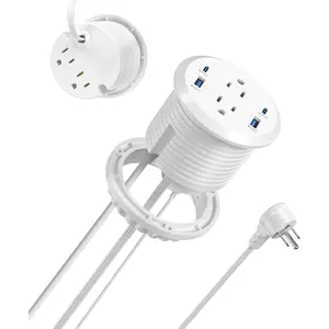 Power Strip,Flush Mount Recessed Power Grommet,65W USB C  ,3-Inch Hole, 4 Outlets & 4 Ports, Ideal for Desktop & Countertop Outlet,Dual-Sided (White, 10FT)