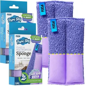 Pure-Sky Ultra Microfiber Cleaning Sponge for Glass and Multipurpose Use - 2-in1 Combo, Just Add Water, No Detergents