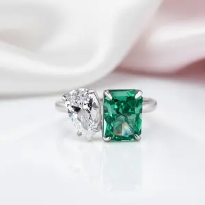 Unique Double Stone Design Radiant & Pear Cut Engagement Ring