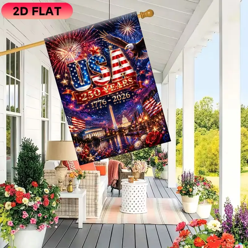 USA 250th Anniversary Patriotic Garden Flag - 12x18 in, 1776-2026 Semiquincentennial Yard Banner, Eagle & Landmarks Design, Polefit Setup, 4th of July Decoration