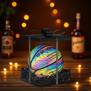 Holographic Reflective Basketball, Luxury Gift Box Set with Pump, Bag & Net, Premium Glow in the Dark Ball for Teens & Adults