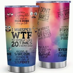 Funny Sarcastic Office Gift 20oz Tumbler, I Whisper WTF Quote Cup, Rainbow Snarky Travel Mug, Not Responsible For My Face Design, Vacuum Insulated Coffee Mug for Coworker Boss
