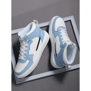 Men's Colorblock Lace Up High Top Skate Shoes, Casual Comfortable Breathable Sports Shoes, Fashionable Skate Shoes for Outdoor Sports