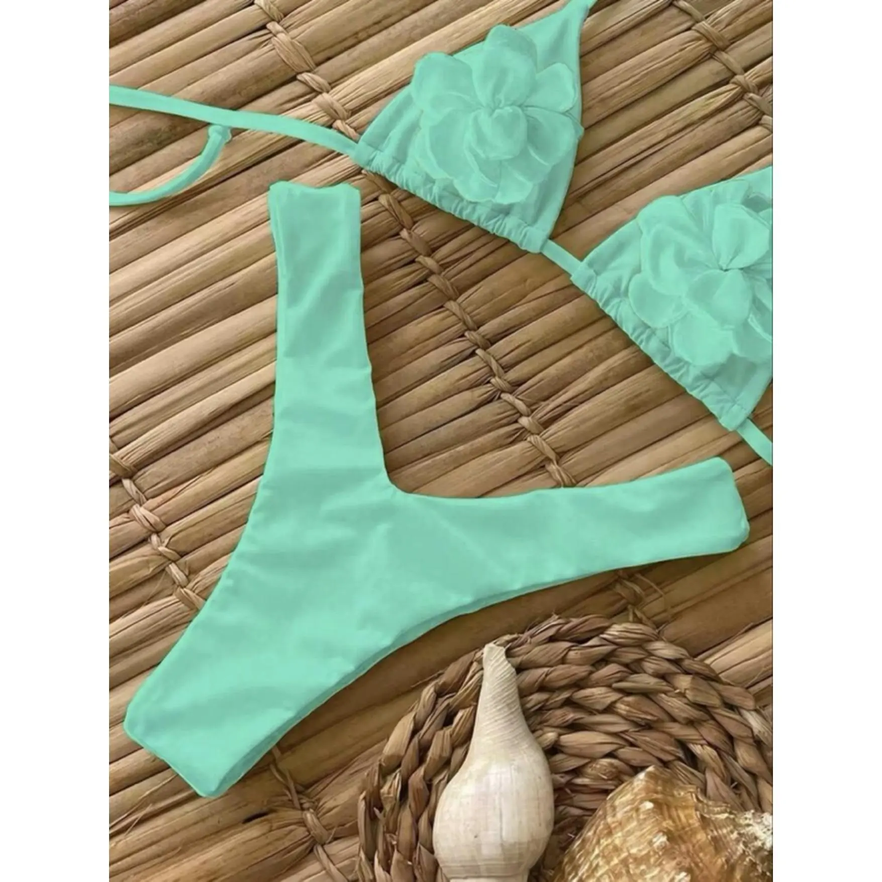 Trendy Bikini Set with Floral Design in Mint Green Color for Summer