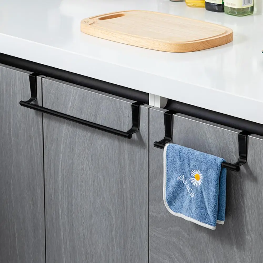 Stainless Steel Kitchen Towel Holder, 2pcs Punch Free Cabinet Door Back Hanging Towel Rack, Kitchen Storage Organizer