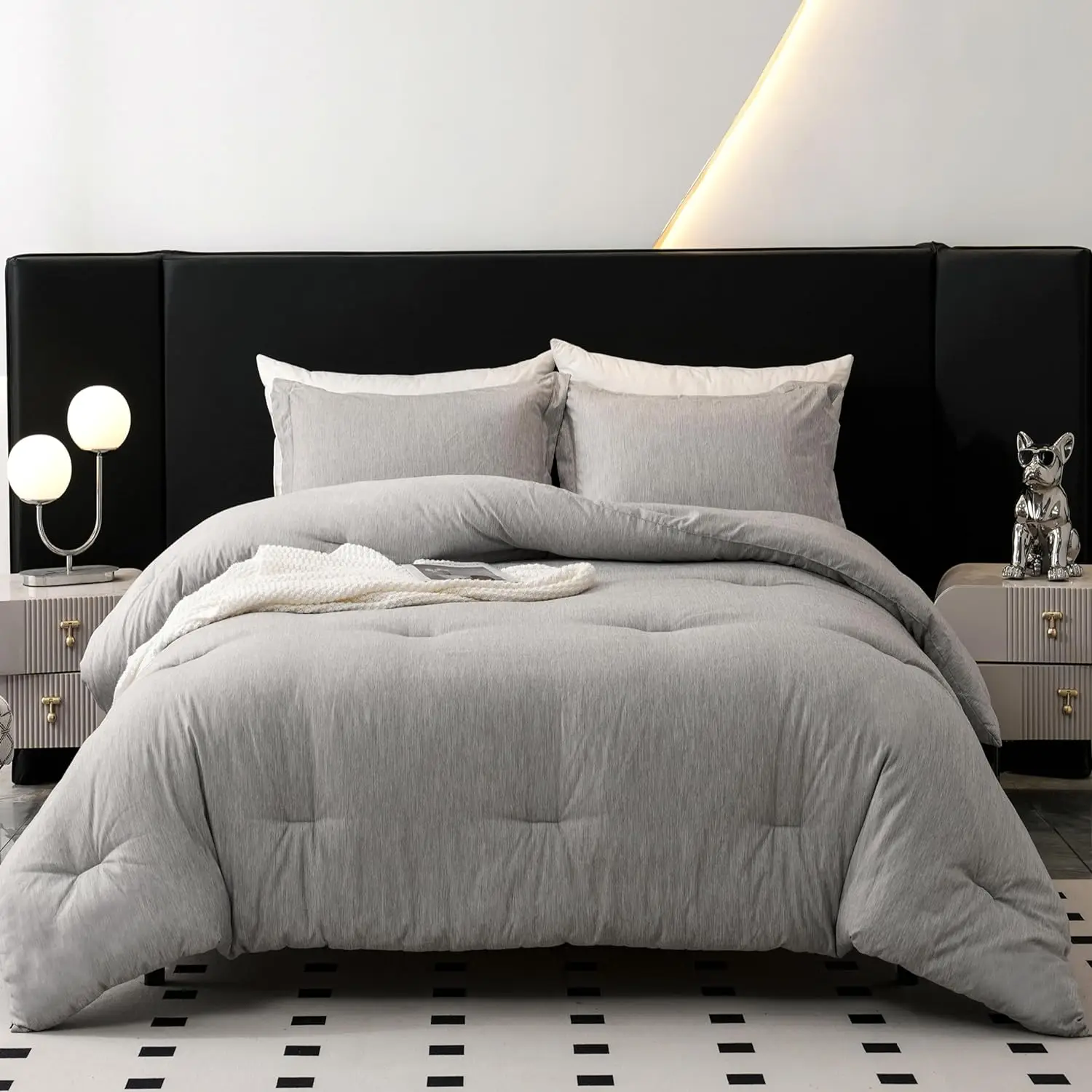 【Deals for You Days】DOWNCOOL 3PCS Light Weight Comforter Set(Twin size with 2pcs) , Comfortable Bedding Sets for All Seasons, Cationic Dyed Bed Set w