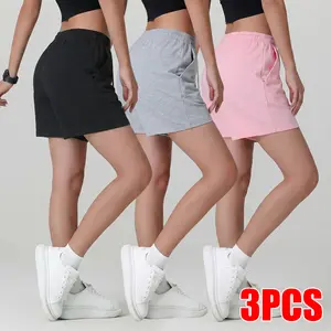 Set of 3 women’s straight casual shorts, loose fit, breathable stretchy fabric, suitable for everyday casual wear
